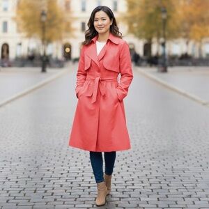 Vero Moda Coral Trench Coat Jacket Fit Flare Belt Pockets Slimming Lined Waist M